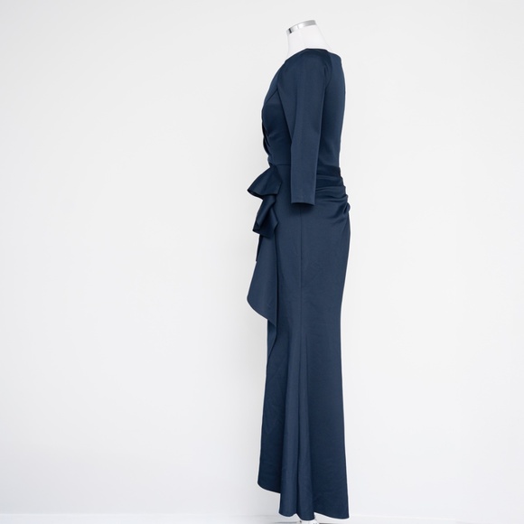 Xscape - New! Lexi Long Sleeve Scuba Ruched Side Gown. - Picture 6 of 10